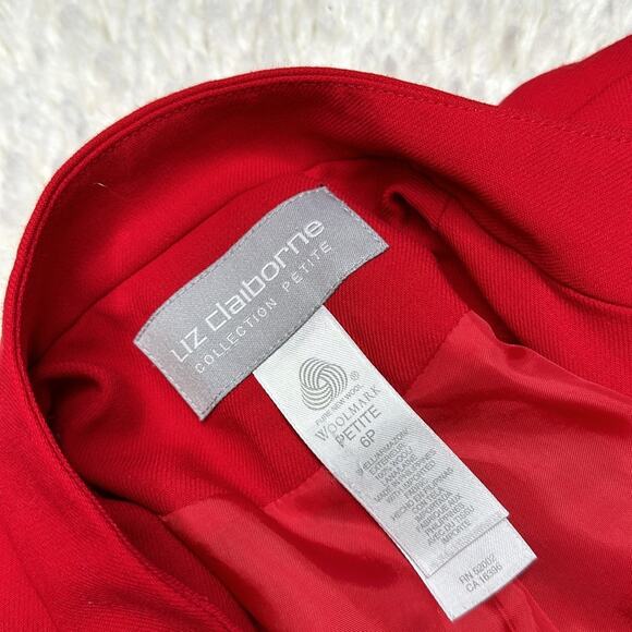 Bold Red Petite Blazer Jacket with Shoulder Pads 100% Wool O7 - Picture 3 of 9